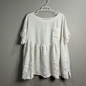 We The Free Moon City Linen Blend Babydoll Top Ivory Oversized Large EUC
